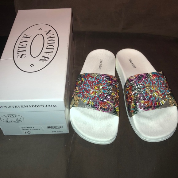 Steve Madden Shoes - Steve Madden beaded white stone slides